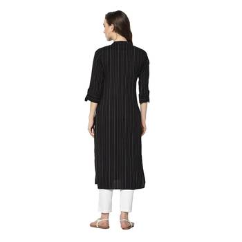 black Elora Cotton Striped Designer Kurti for Women 5