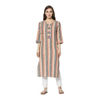 peach Elora Cotton Striped Designer Kurti for Women 1