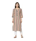 peach Elora Cotton Striped Designer Kurti for Women