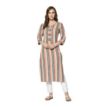 peach Elora Cotton Striped Designer Kurti for Women 2
