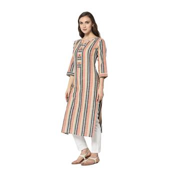 peach Elora Cotton Striped Designer Kurti for Women 3