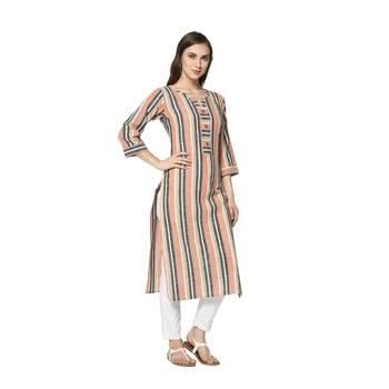 peach Elora Cotton Striped Designer Kurti for Women 4