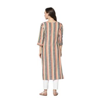 peach Elora Cotton Striped Designer Kurti for Women 5