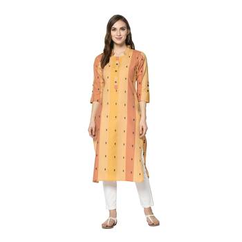 orange Elora South Cotton Striped Designer Kurti for Women 1