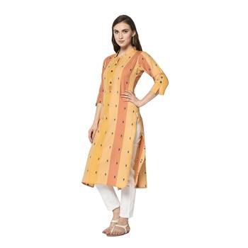orange Elora South Cotton Striped Designer Kurti for Women 3