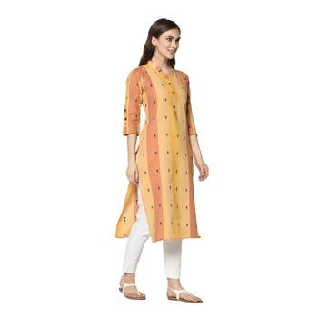 orange Elora South Cotton Striped Designer Kurti for Women 4
