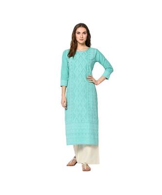 turquoise Elora Cotton Pigment Print Designer Kurti for Women 1