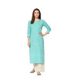 turquoise Elora Cotton Pigment Print Designer Kurti for Women
