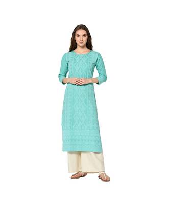 turquoise Elora Cotton Pigment Print Designer Kurti for Women 2