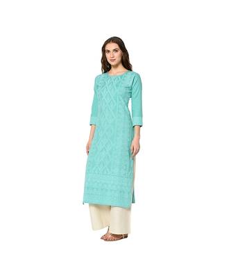 turquoise Elora Cotton Pigment Print Designer Kurti for Women 3
