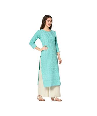 turquoise Elora Cotton Pigment Print Designer Kurti for Women 4