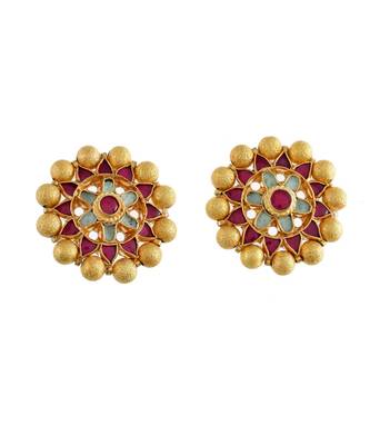 golden rajwadi look studs earring with south indian colour kundan 1