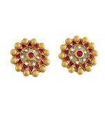 golden rajwadi look studs earring with south indian colour kundan