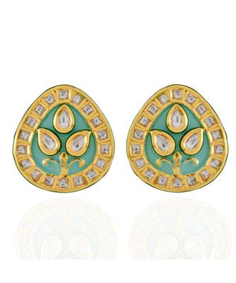 turquoise green designer royal kundan studs 1