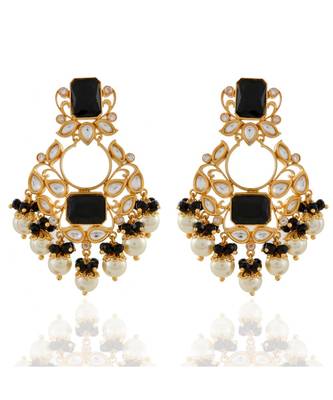 black designer kundan earring with pearl drop 1