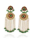 maroon green smart look ahemdabadi royal earring with pearl string drop