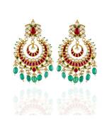royal vintage ahemdabadi kundan chand bali earring wirh green emerald drops