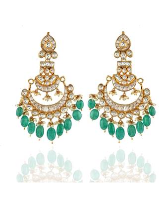 classy royal golden green ahemdabadi kundan earring 1