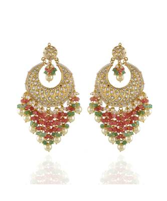 beautiful heavy designer golden chand bali with precious beads hangings 1