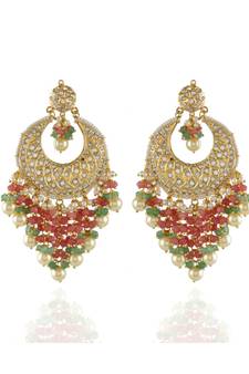 beautiful heavy designer golden chand bali with precious beads hangings
