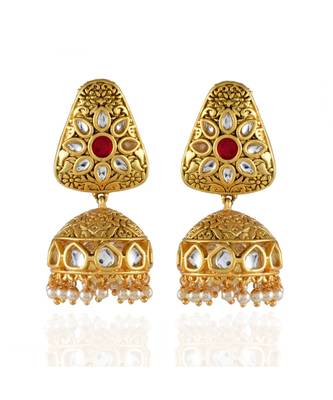 golden kundan stylish traditional jhumka 1