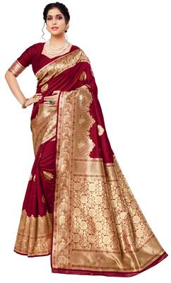Maroon woven art silk saree with blouse 1
