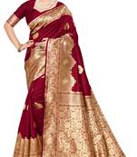 Maroon woven art silk saree with blouse