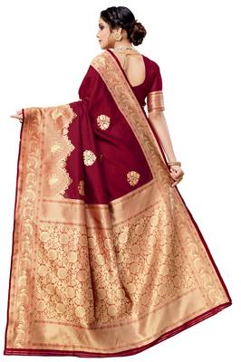 Maroon woven art silk saree with blouse 3