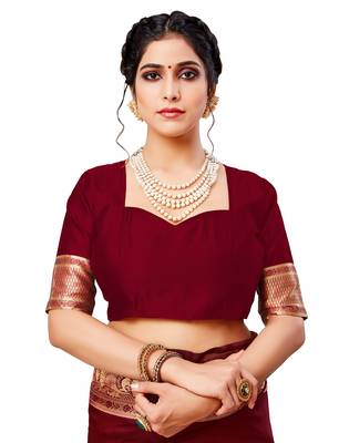 Maroon woven art silk saree with blouse 4