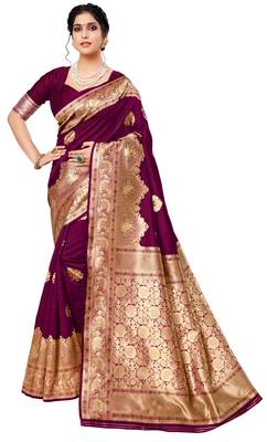 Wine woven art silk saree with blouse 1
