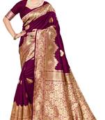 Wine woven art silk saree with blouse