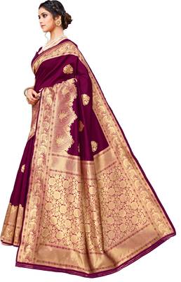 Wine woven art silk saree with blouse 2