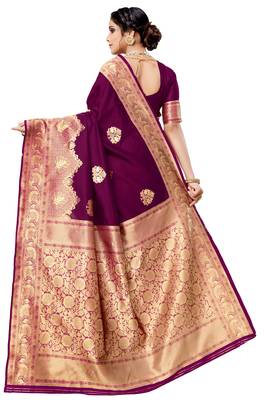 Wine woven art silk saree with blouse 3