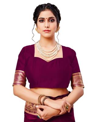 Wine woven art silk saree with blouse 4