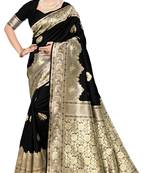 Black woven art silk saree with blouse