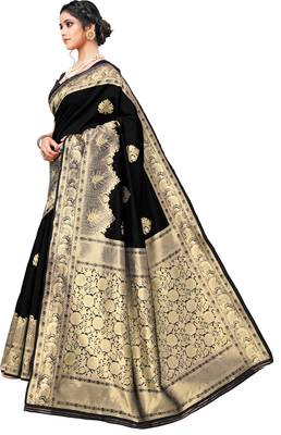 Black woven art silk saree with blouse 2