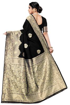 Black woven art silk saree with blouse 3