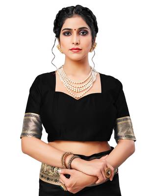 Black woven art silk saree with blouse 4