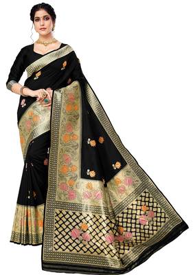 Black woven art silk saree with blouse 1