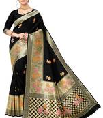 Black woven art silk saree with blouse