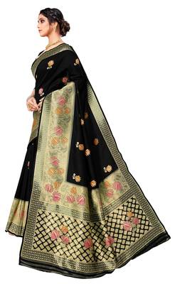 Black woven art silk saree with blouse 2