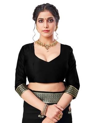 Black woven art silk saree with blouse 3