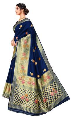 Navy blue woven art silk saree with blouse 2