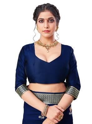 Navy blue woven art silk saree with blouse 4
