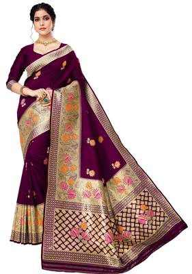 Wine woven art silk saree with blouse 1