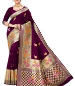 Wine woven art silk saree with blouse