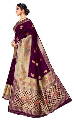 Wine woven art silk saree with blouse 2