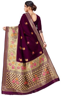 Wine woven art silk saree with blouse 3