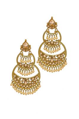 gold earrings with antique finish studded with LCT stones 1