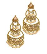 gold earrings with antique finish studded with LCT stones